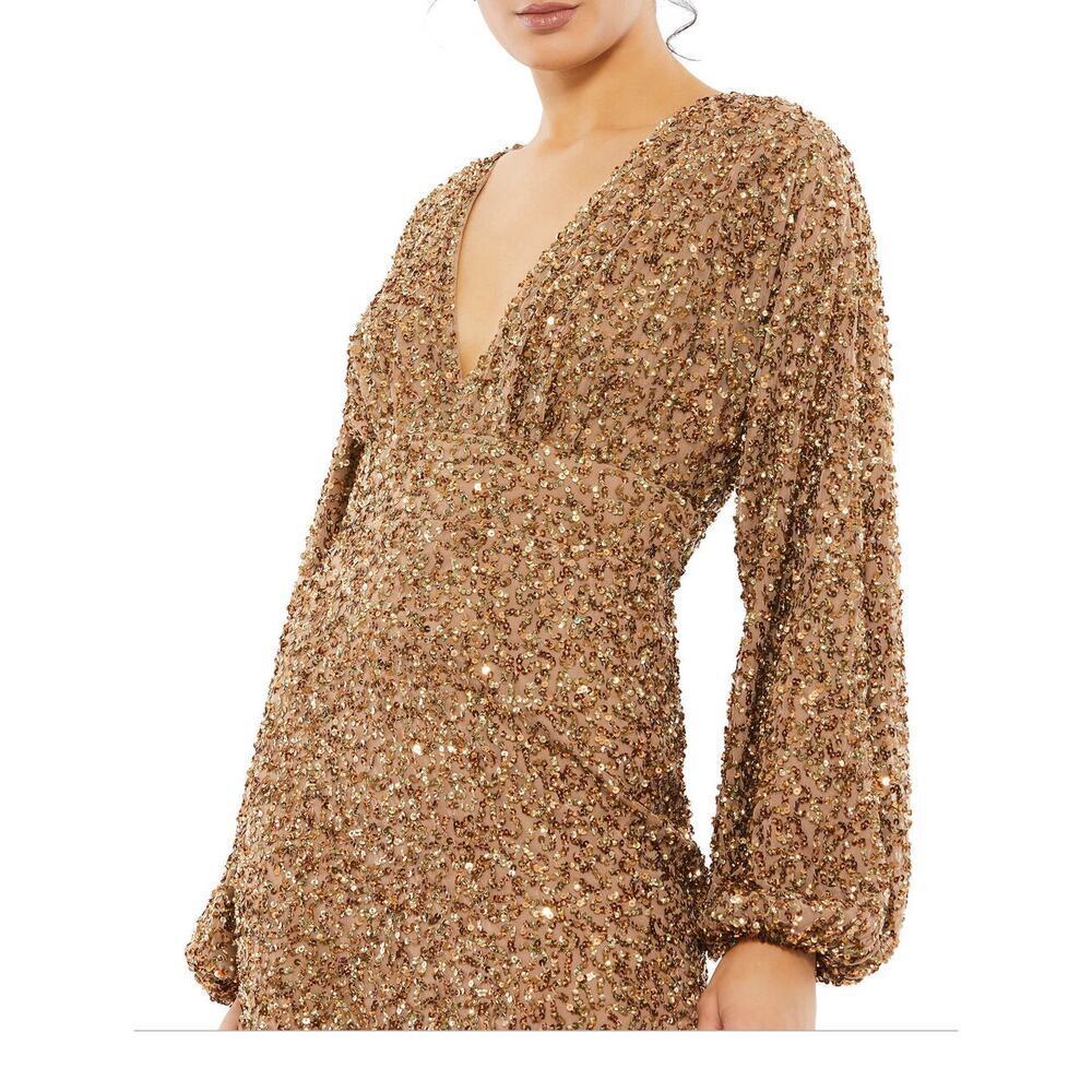 Mac Duggal 10791 Bronze Sequin Long Sleeve Gown Size 12 NWT Formal Prom Bishop - Picture 2 of 12